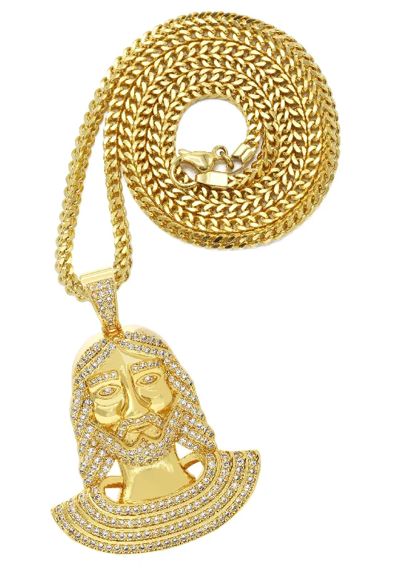 Mens Gold Plated Franco Chain & Jesus Piece Chain | Appx. 22.1 Grams