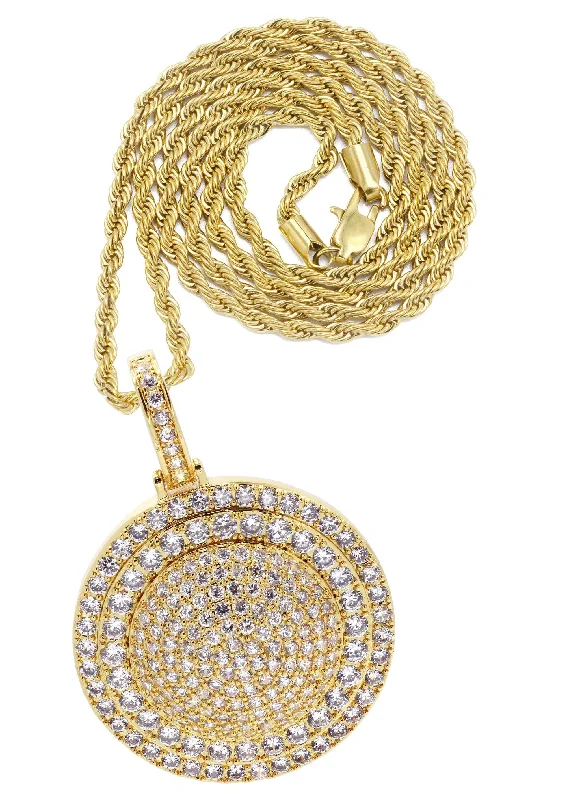 Mens Gold Plated Rope Chain & Dog Tag Pendant | Appx. 30.3 Grams