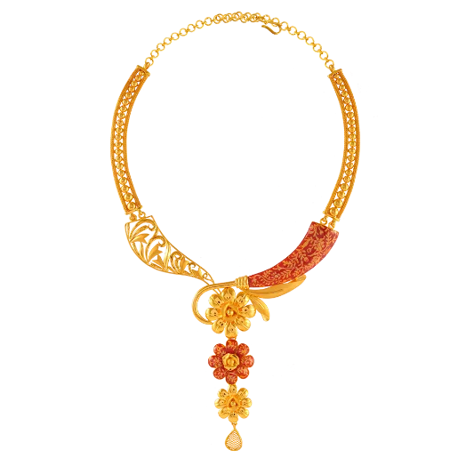 Gorgeous 22k Gold Necklace Adorned With Pola And Floral Details