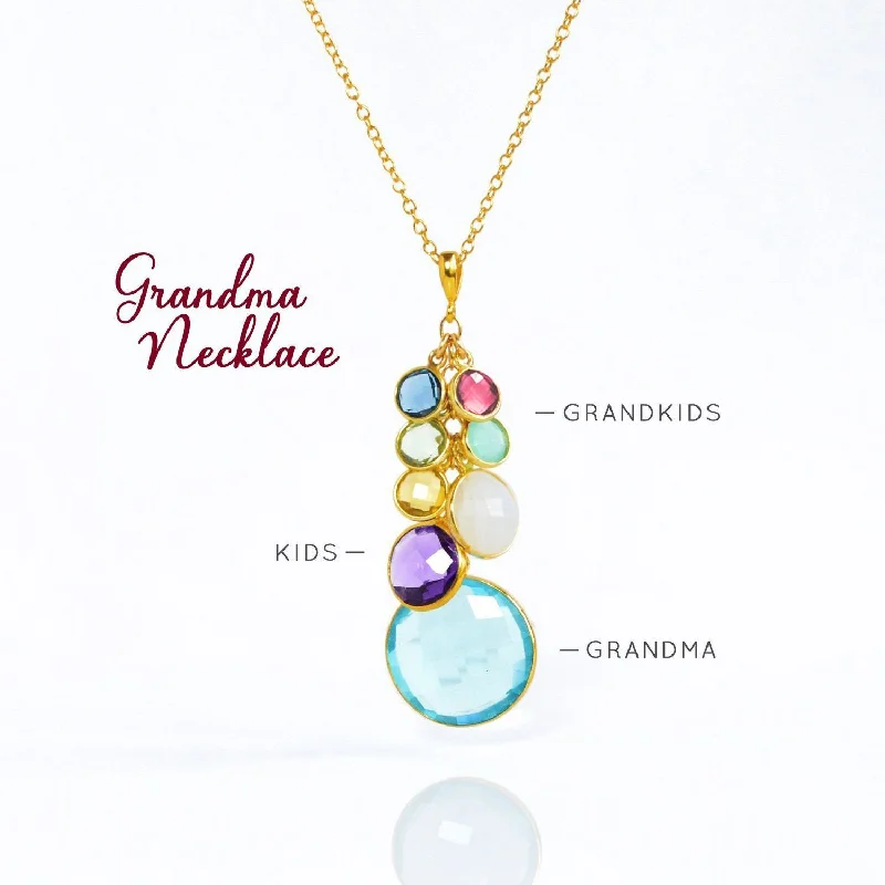 Grandmother Pendant Necklace with Mother, Children and Grandchildren Birthstones