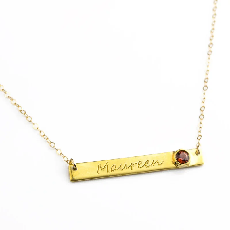 January Custom Bar Necklace with Bezel Birthstone