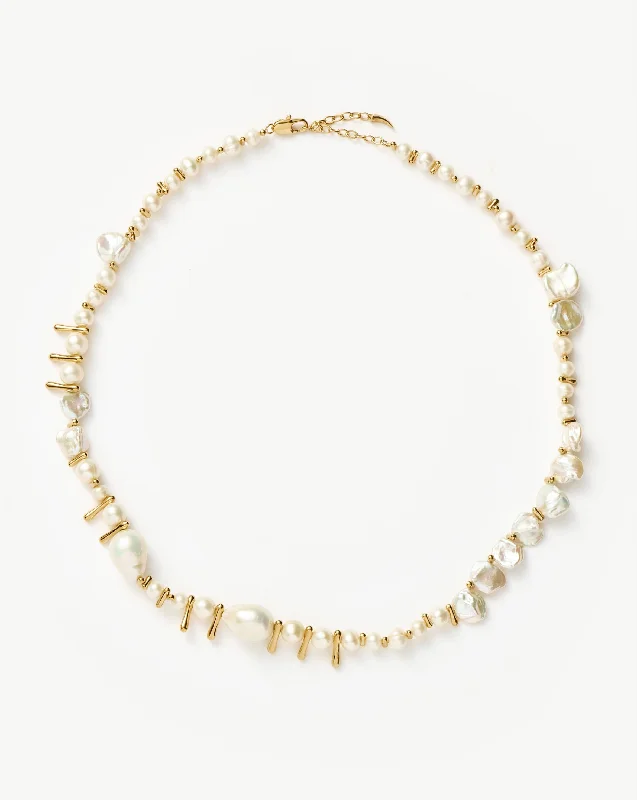 Mixed Pearl Statement Beaded Necklace | 18k Gold Plated/Pearl