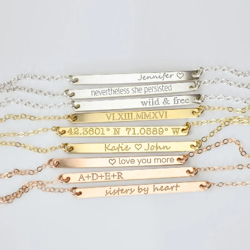 Skinny Bar Necklace, Personalized with Name, Date, or Coordinates