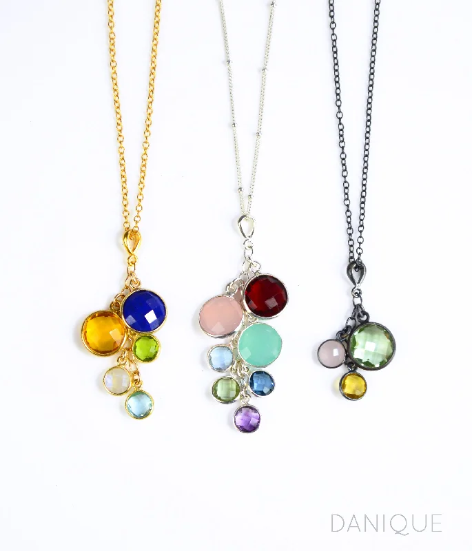 Grandmother Pendant Necklace with Children & Grandchildren Birthstones