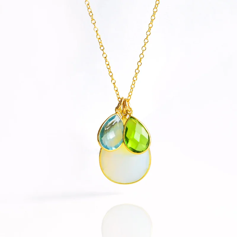 Mother's and Child's Birthstones Teardrop Pendant Necklace