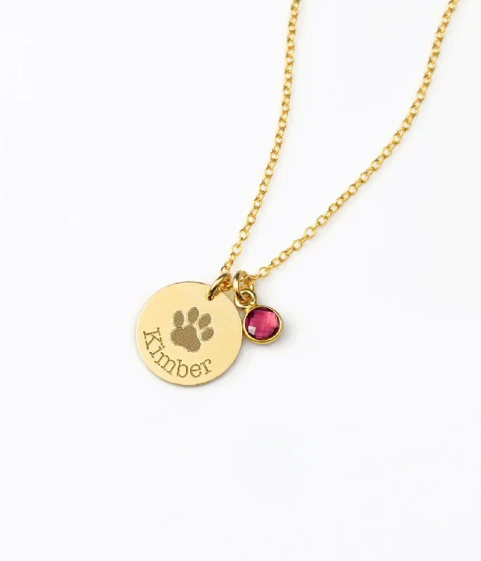 Paw Print Disc Necklace with Birthstone Charm