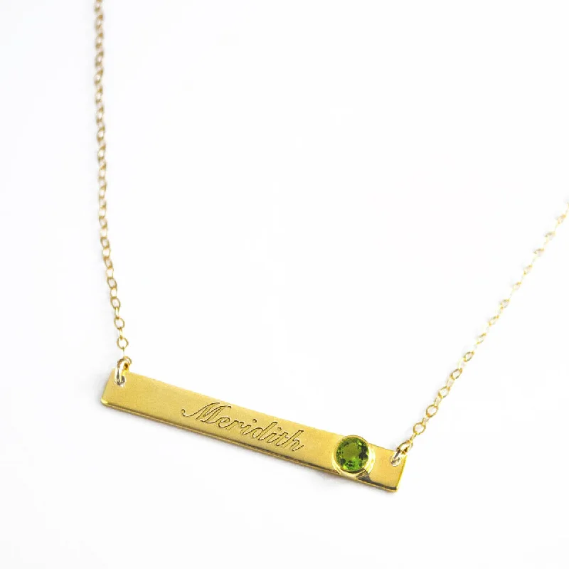 August Custom Bar Necklace with Bezel Birthstone