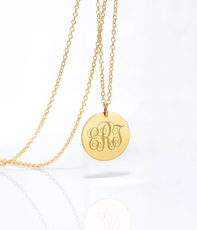 Personalized Swirly Monogram Necklace - Initials Disk Necklace [19mm]