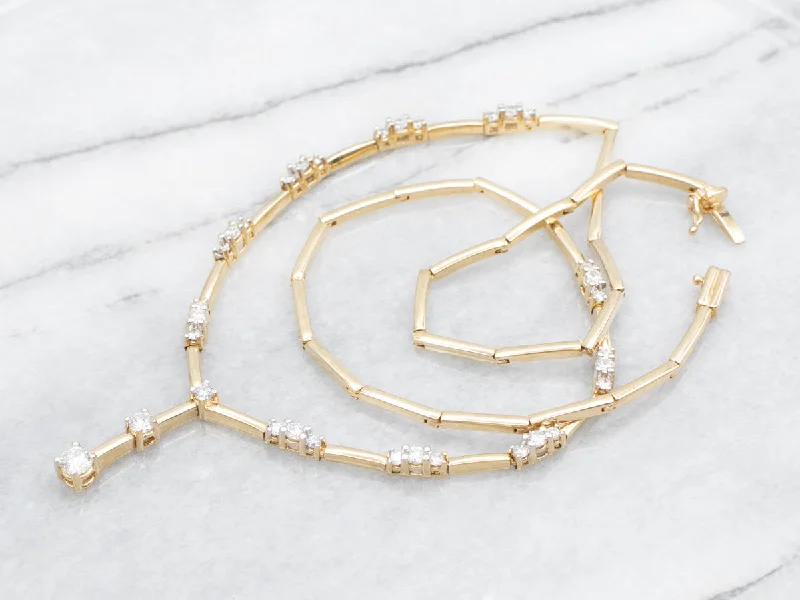 Sleek Gold Bar-Link Diamond Drop Necklace