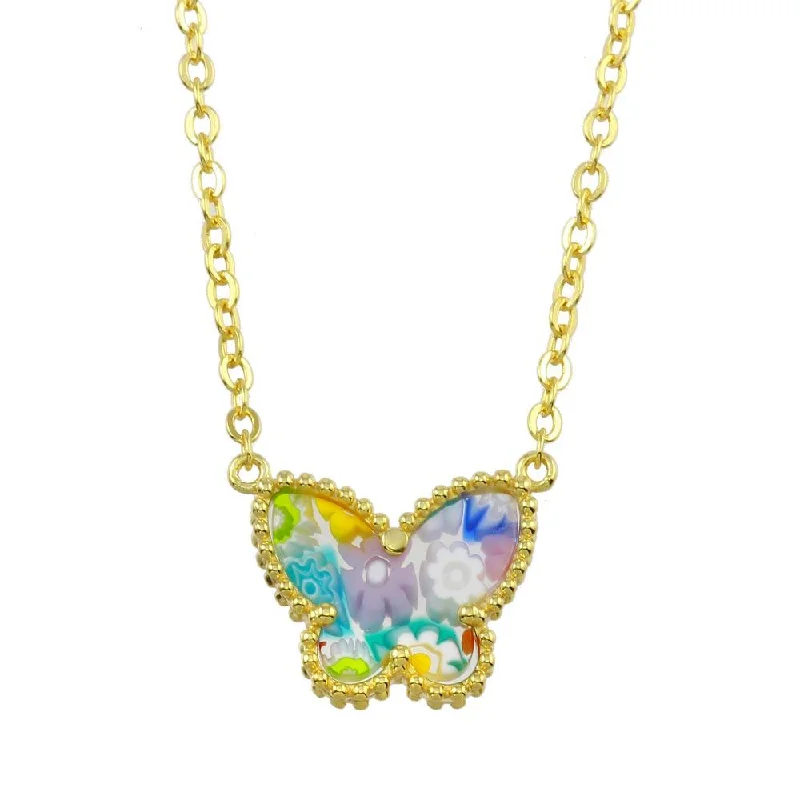 Gold Plated 925 Sterling Silver Butterfly Murano Glass Necklace - MN00001