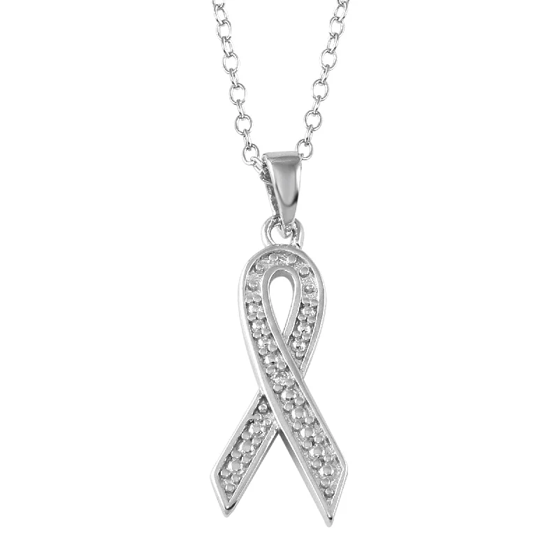 Rhodium Plated 925 Sterling Silver CZ Ribbon Necklace - STP01665