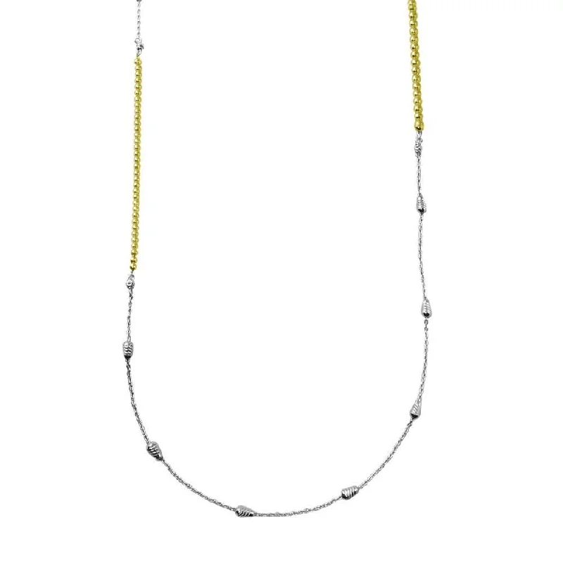 Gold and Rhodium Plated 925 Sterling Silver 34 Inches Chain Beaded Necklace - ECN00058GP