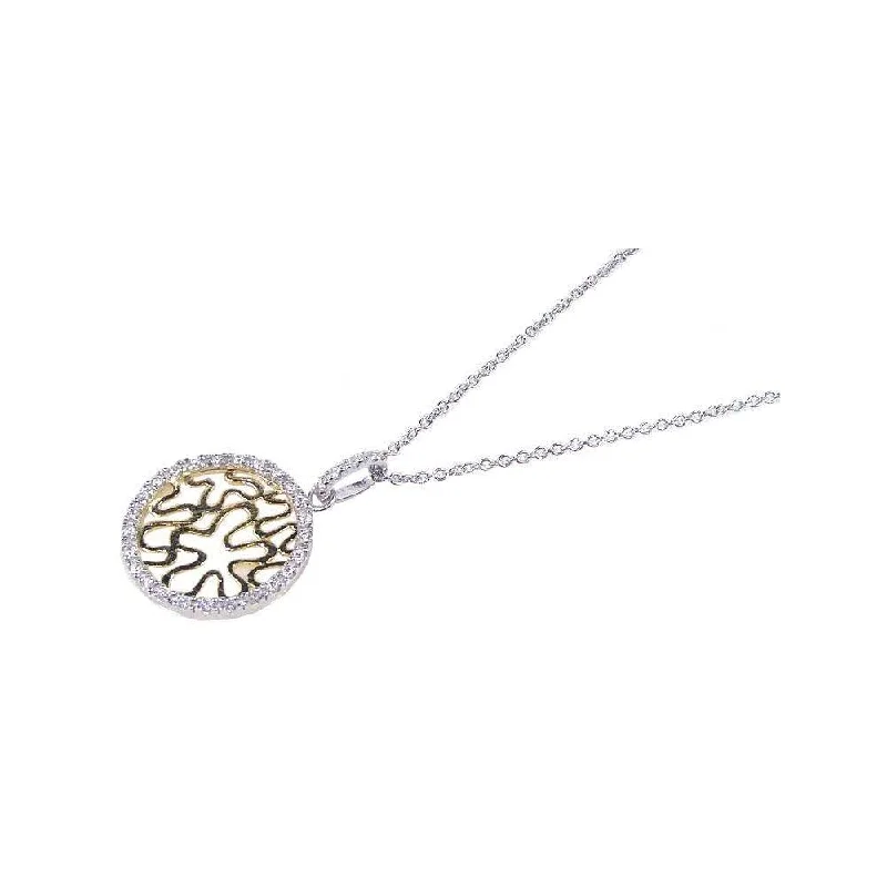 Closeout-Silver 925 Gold and Rhodium Plated Circle Pendant Necklace - STP00637