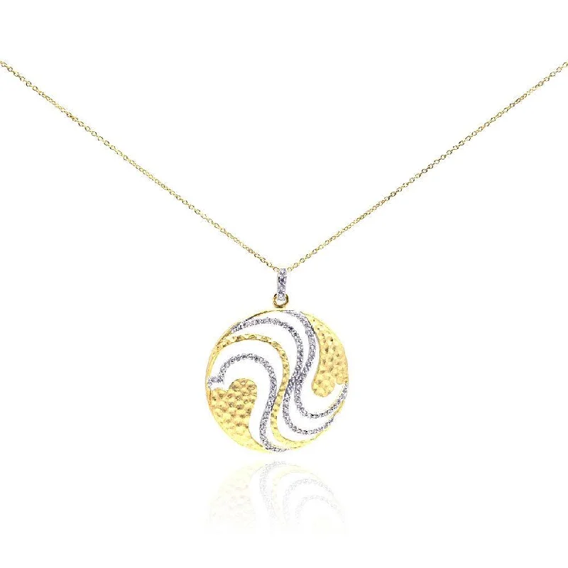 Closeout-Silver 925 Gold Plated Clear CZ Round Pendant Necklace - STP01015