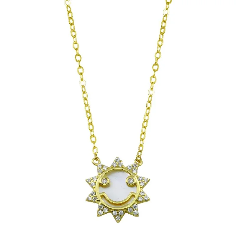 Gold Plated 925 Sterling Silver CZ Synthetic MOP Sun Necklace - STP01793GP