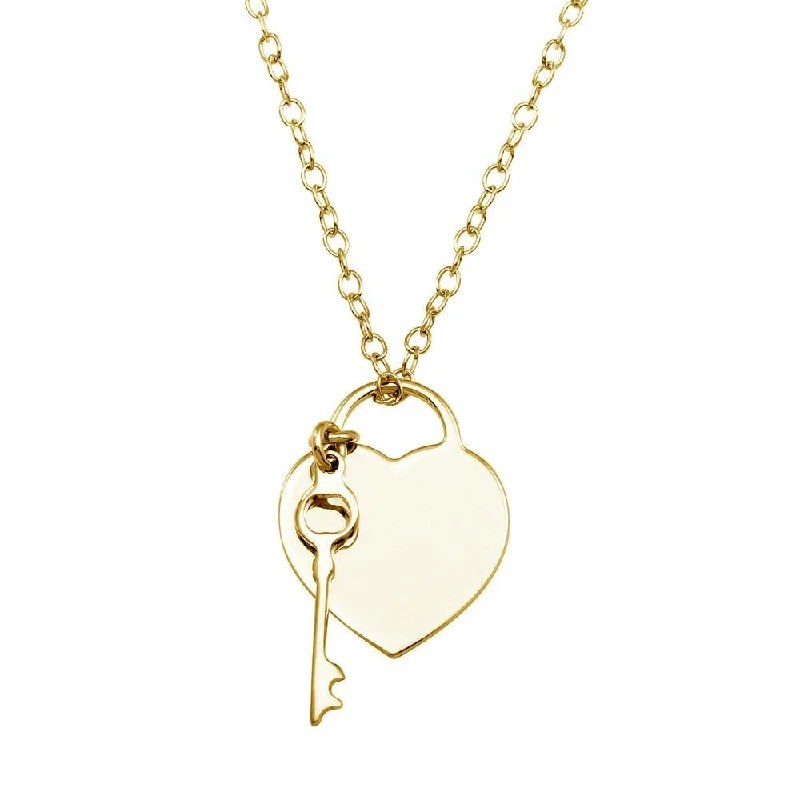 Gold Plated 925 Sterling Silver Heart With Key Necklace - DIN00105GP