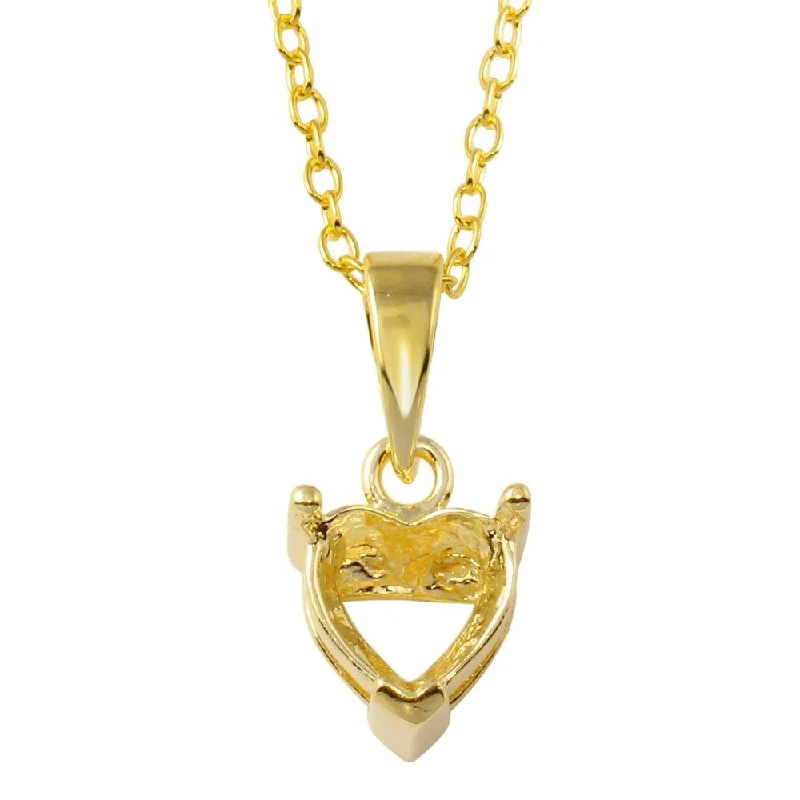 Gold Plated 925 Sterling Silver Mounting Heart Necklace - BGP01327GP