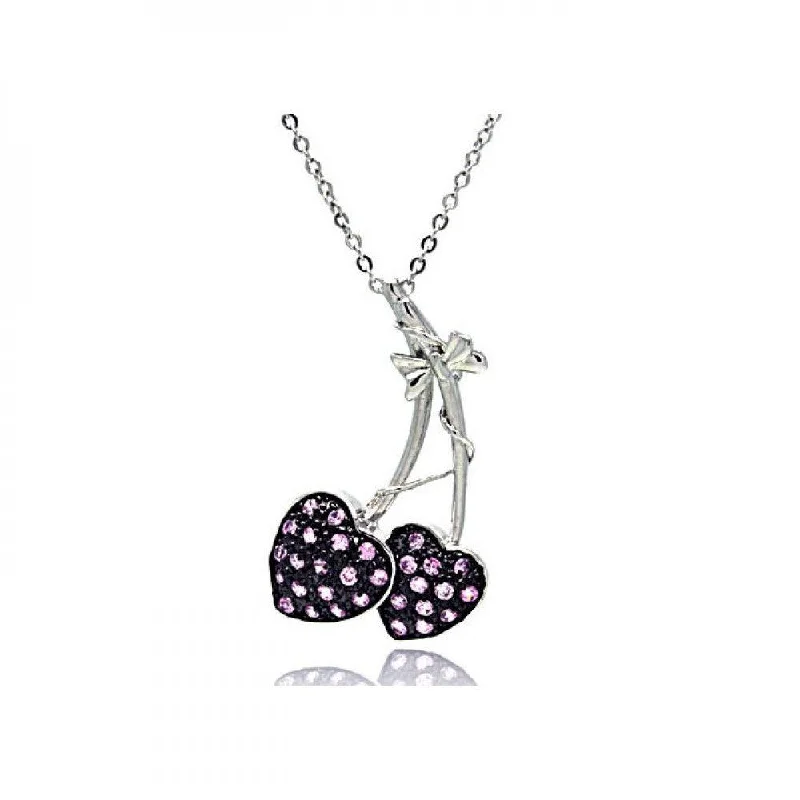 Closeout-Silver 925 Lavender CZ Rhodium and Black Rhodium Plated Cherry Pendant Necklace - BGP00019