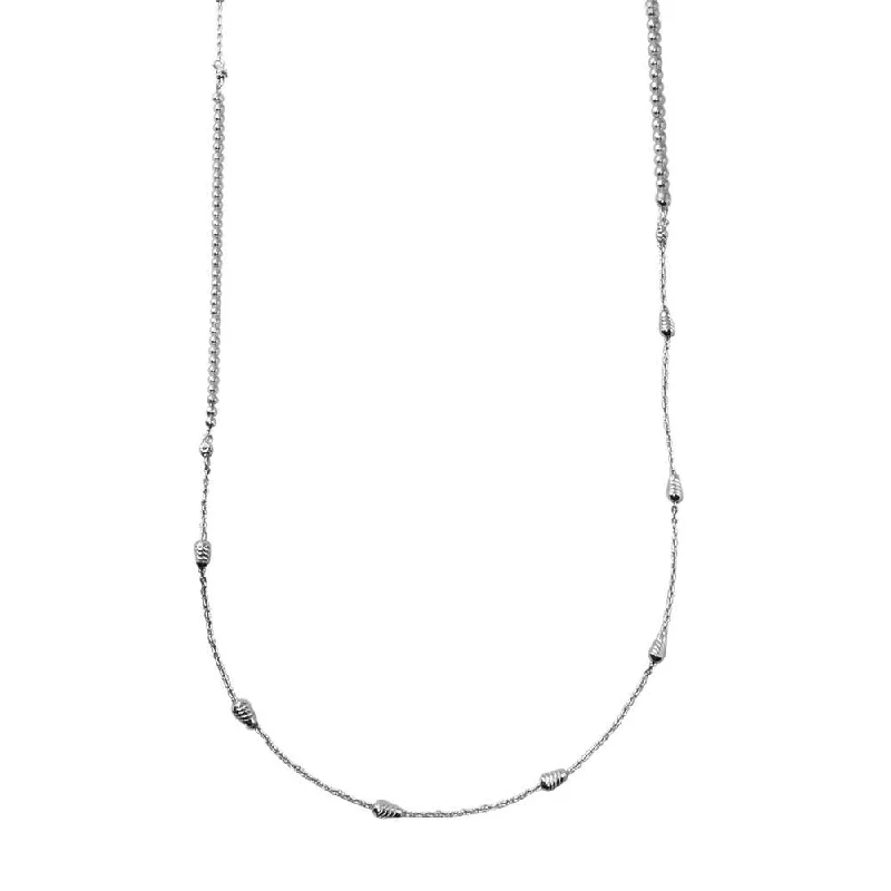 Rhodium Plated 925 Sterling Silver 34 Inches Chain Beaded Necklace - ECN00058RH