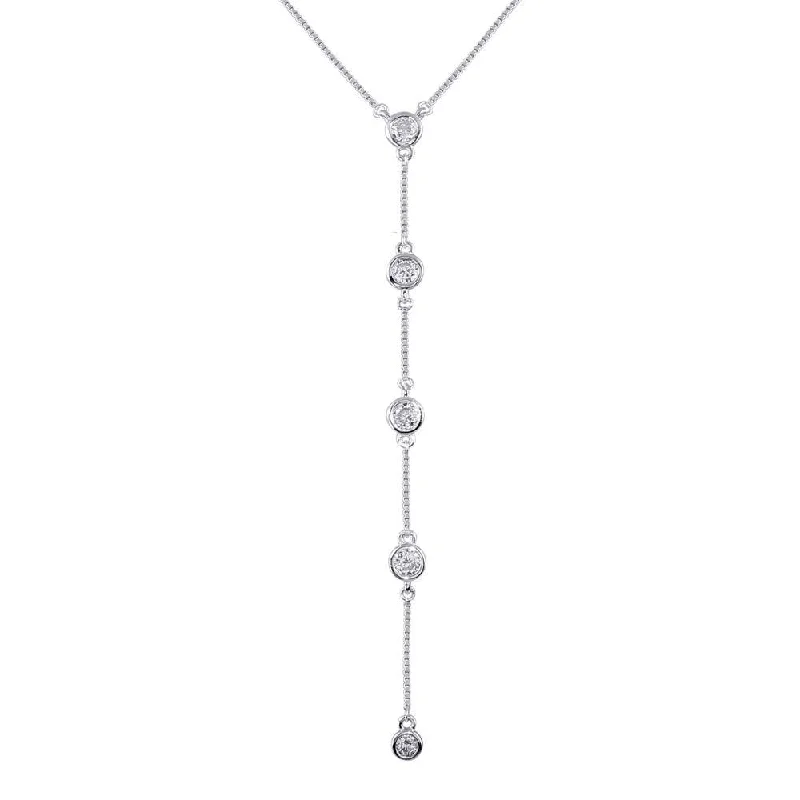 Rhodium Plated 925 Sterling Silver 4 Drop CZ Necklace - GMN00091