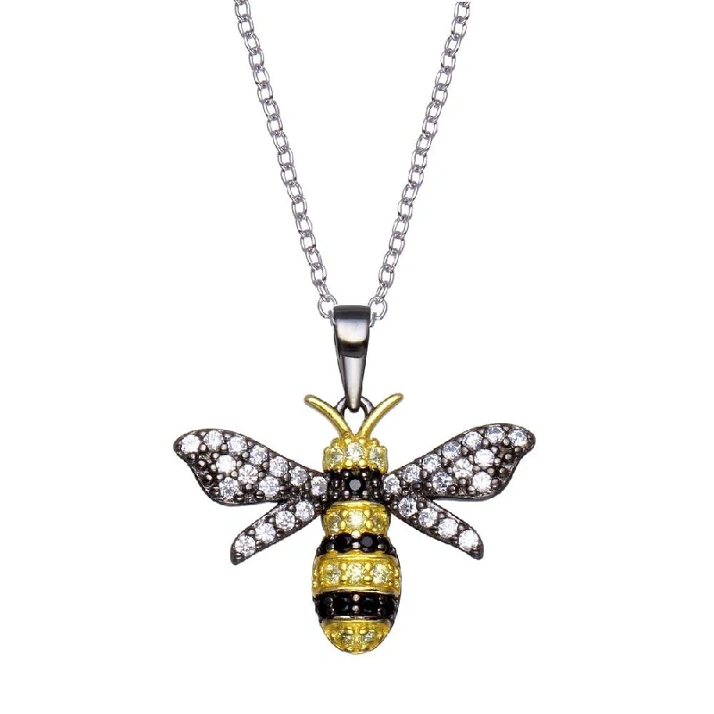 Rhodium Plated 925 Sterling Silver BumbleBee CZ Necklace - BGP01359