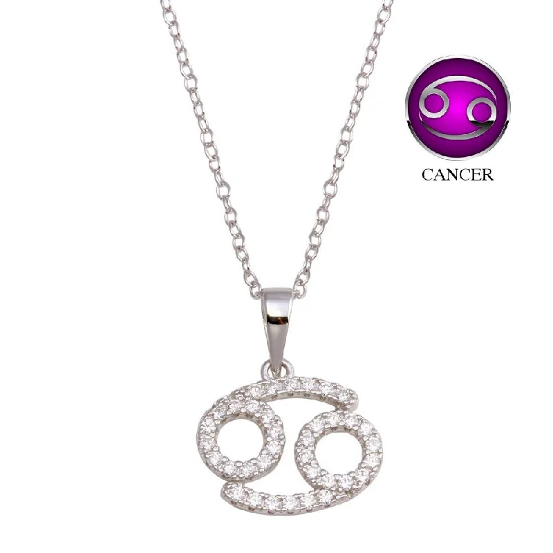 Rhodium Plated 925 Sterling Silver Cancer CZ Zodiac Sign Necklace - BGP01335