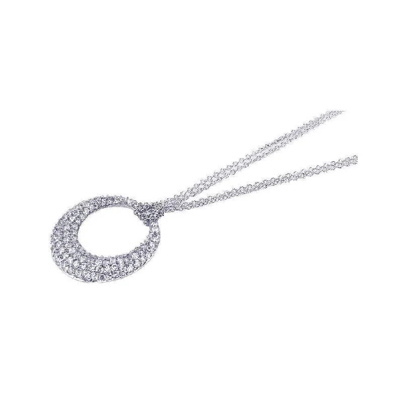 Closeout-Silver 925 Rhodium Plated Clear CZ Circle Pendant Necklace - STP00631CLR