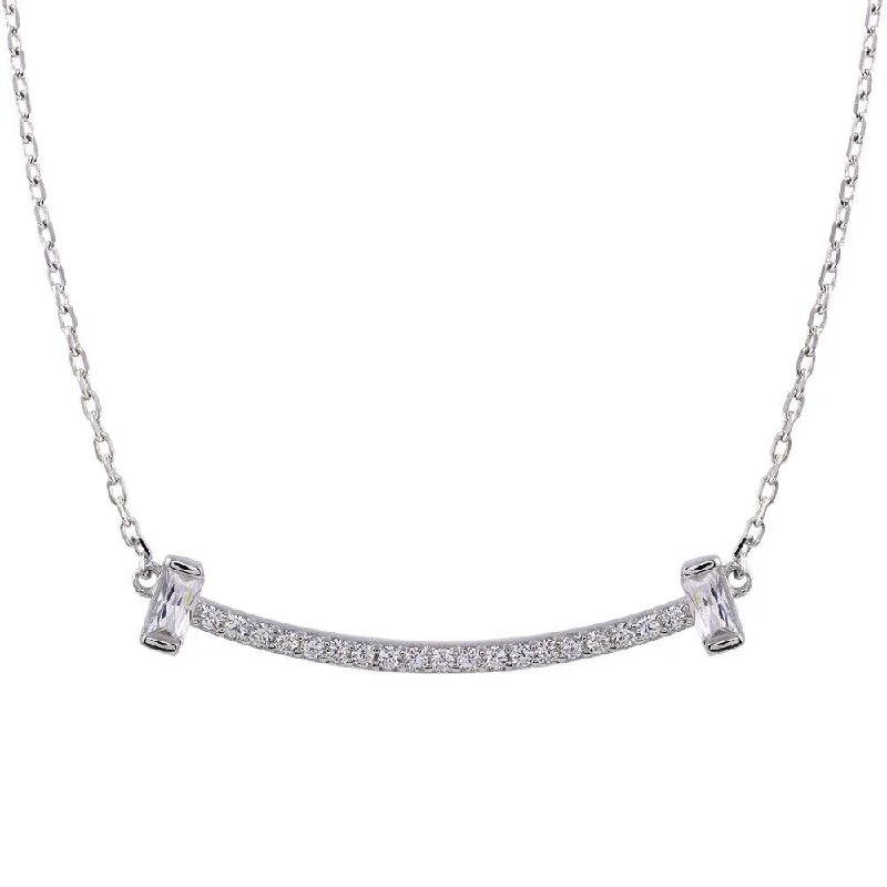 Rhodium Plated 925 Sterling Silver CZ Bar Necklace - STP01761