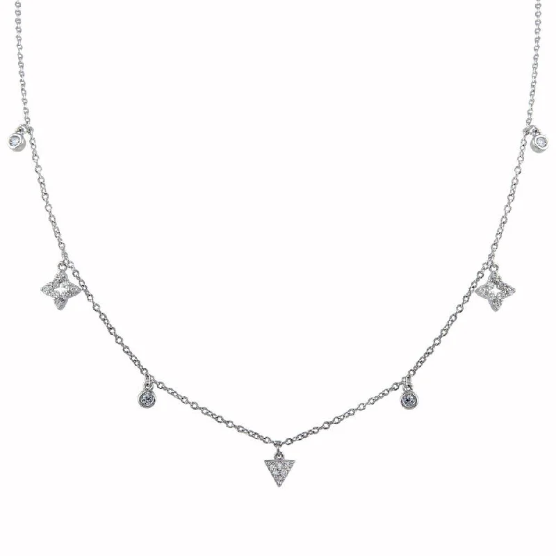 Rhodium Plated 925 Sterling Silver CZ Charm Necklace - BGP01344