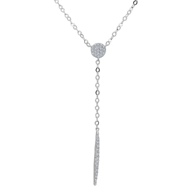 Rhodium Plated 925 Sterling Silver CZ Drop Bar Necklace - GMN00019