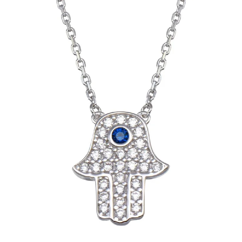 Rhodium Plated 925 Sterling Silver CZ Hamsa Necklace - GMN00106