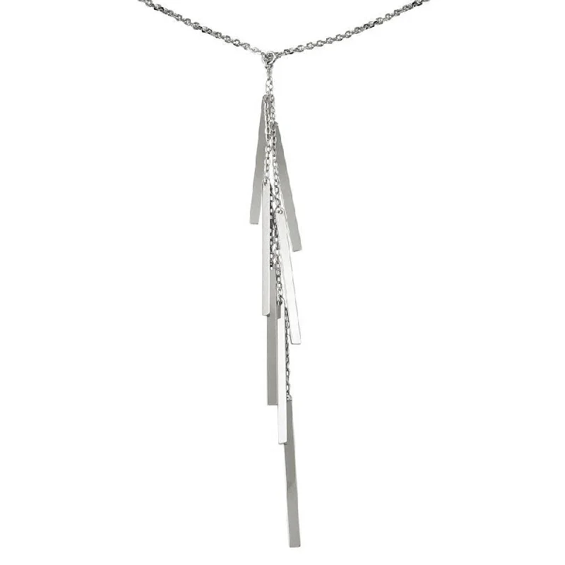 Rhodium Plated 925 Sterling Silver Dangling Bar Necklace - ECN00053RH