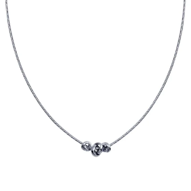 Rhodium Plated 925 Sterling Silver DC Snake Chain Knot Charm Necklace - ITN00146-RH