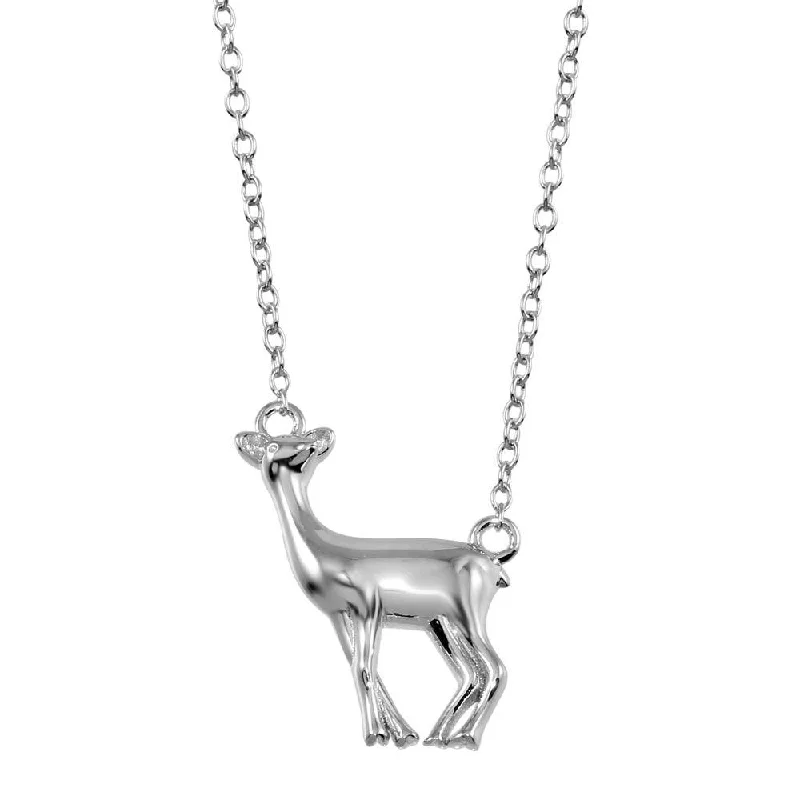 Rhodium Plated 925 Sterling Silver Deer Necklace - STP01734