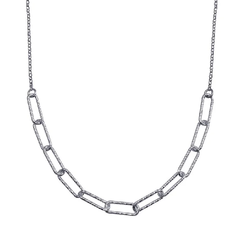 Rhodium Plated 925 Sterling Silver Diamond Cut Link Chain Necklace - ITN00135-RH