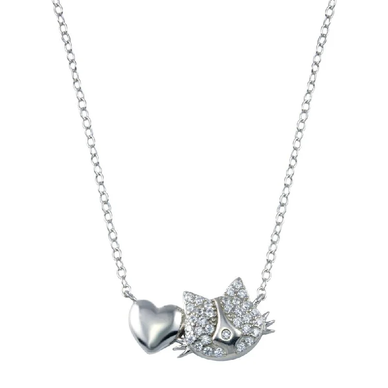 Rhodium Plated 925 Sterling Silver Dog Heart Necklace - STP01779