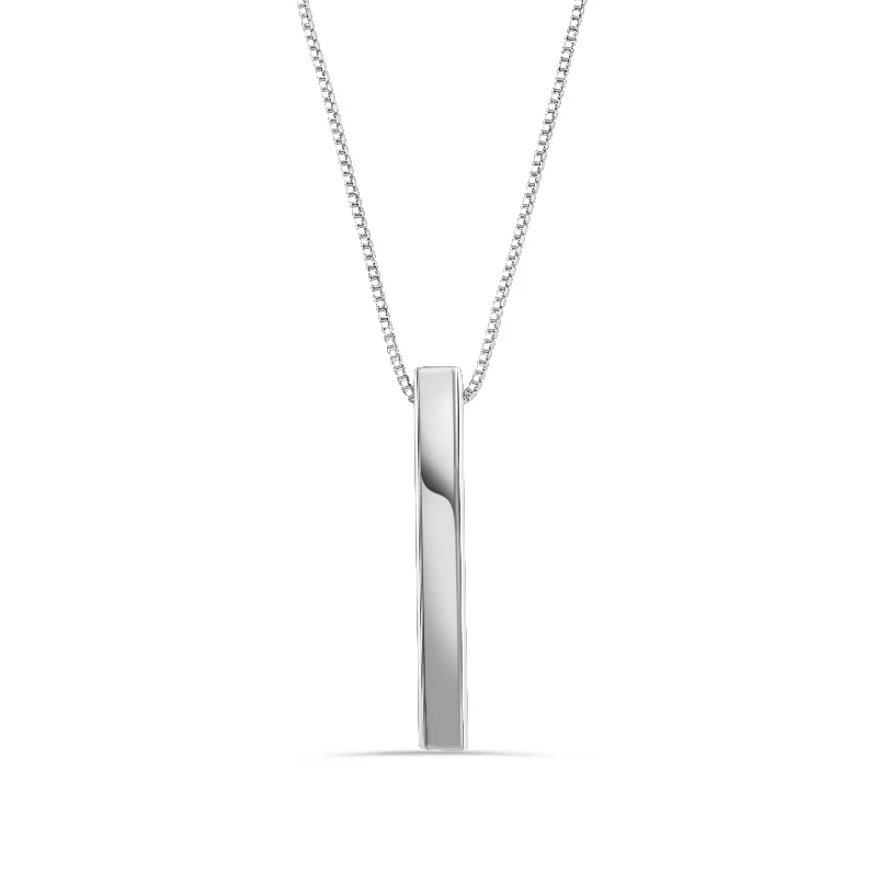 Rhodium Plated 925 Sterling Silver Drop Down Bar Necklace - DIN00108RH