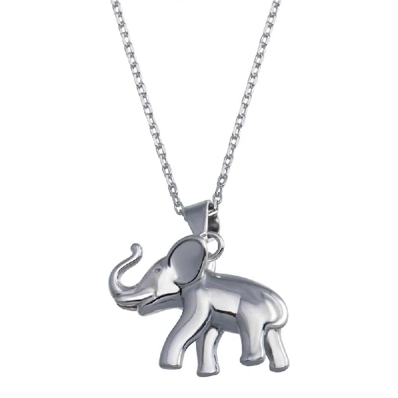 Rhodium Plated 925 Sterling Silver Elephant Pendant Necklace - BGP01381