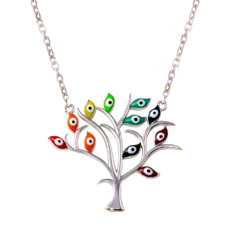 Rhodium Plated 925 Sterling Silver Evil Eye Tree of Life Necklaces - STP01738