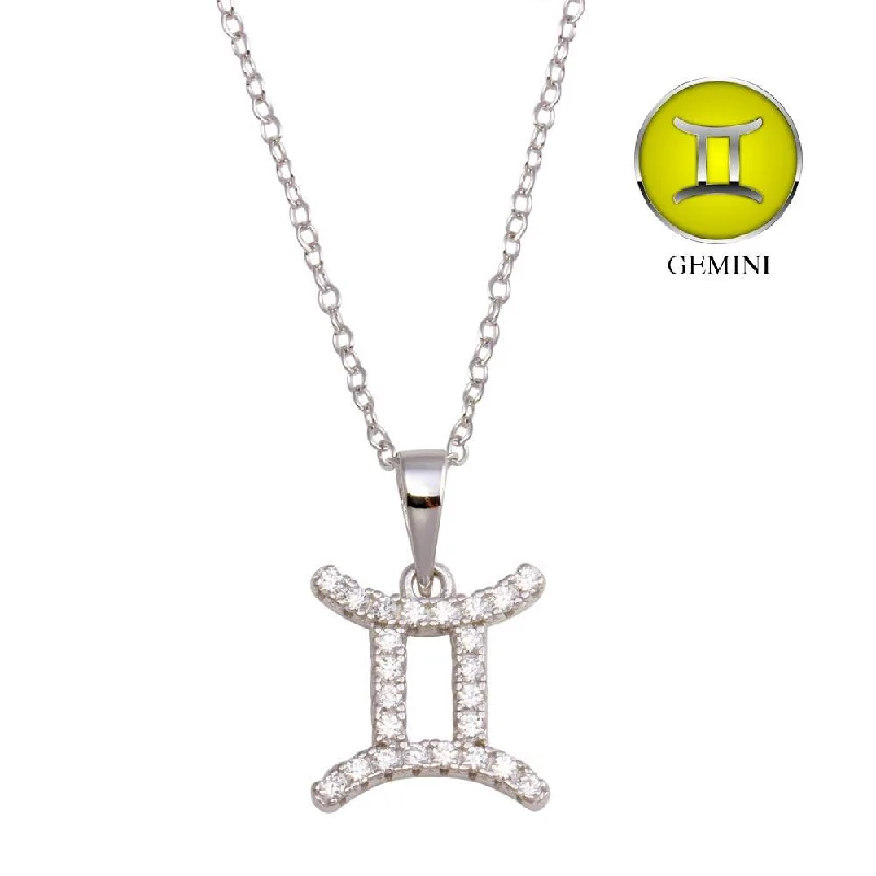 Rhodium Plated 925 Sterling Silver Gemini CZ Zodiac Sign Necklace - BGP01332