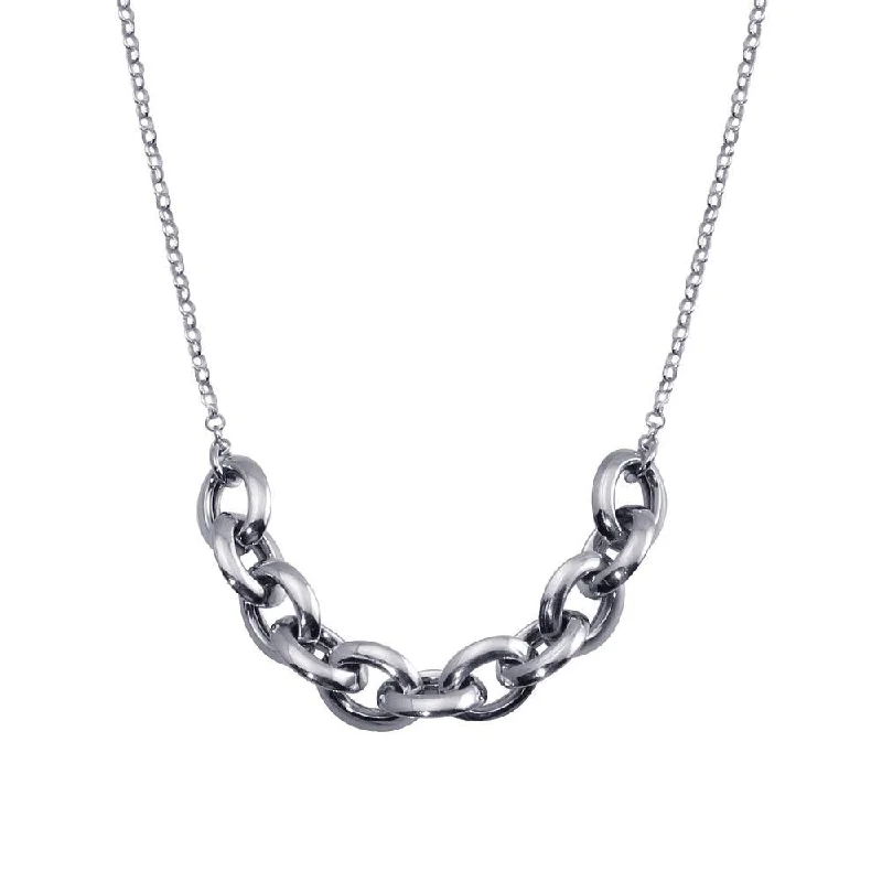 Rhodium Plated 925 Sterling Silver Large Link Center Necklace  - ITN00141-RH