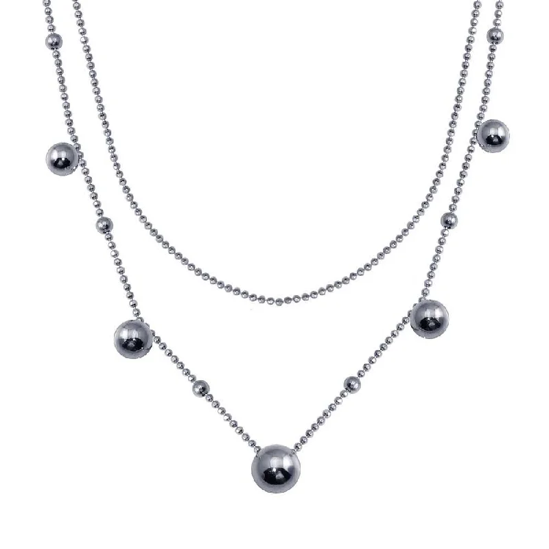 Rhodium Plated 925 Sterling Silver Multi Beaded Necklace - ITN00139-RH