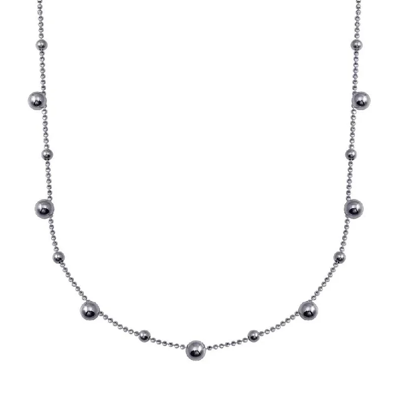 Rhodium Plated 925 Sterling Silver Multi Beaded Chain Necklace - ITN00140-RH