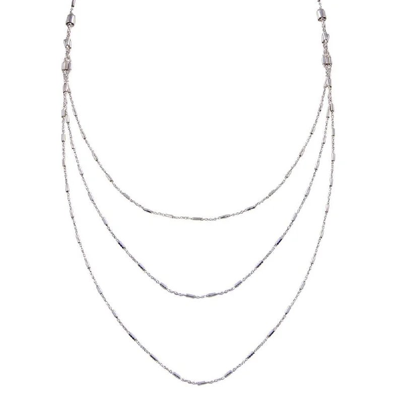 Rhodium Plated 925 Sterling Silver Multi Chain Bar Necklace - ECN00068RH