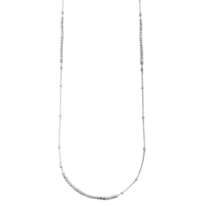 Rhodium Plated 925 Sterling Silver 38 Inches Chain Cube Beaded Necklace - ECN00057RH