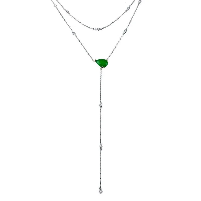 Rhodium Plated 925 Sterling Silver CZ Drop Necklace  - GMN00104