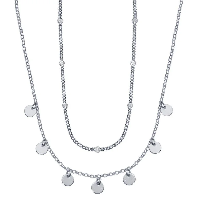 Rhodium Plated 925 Sterling Silver Multi Chain Dangling Disc Charm Necklace - ITN00144-RH