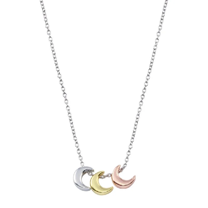 Rhodium Plated 925 Sterling Silver Multi Color Moon Necklace  - STP01795