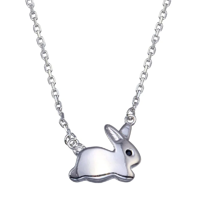 Rhodium Plated 925 Sterling Silver Rabbit Necklace - GMN00082