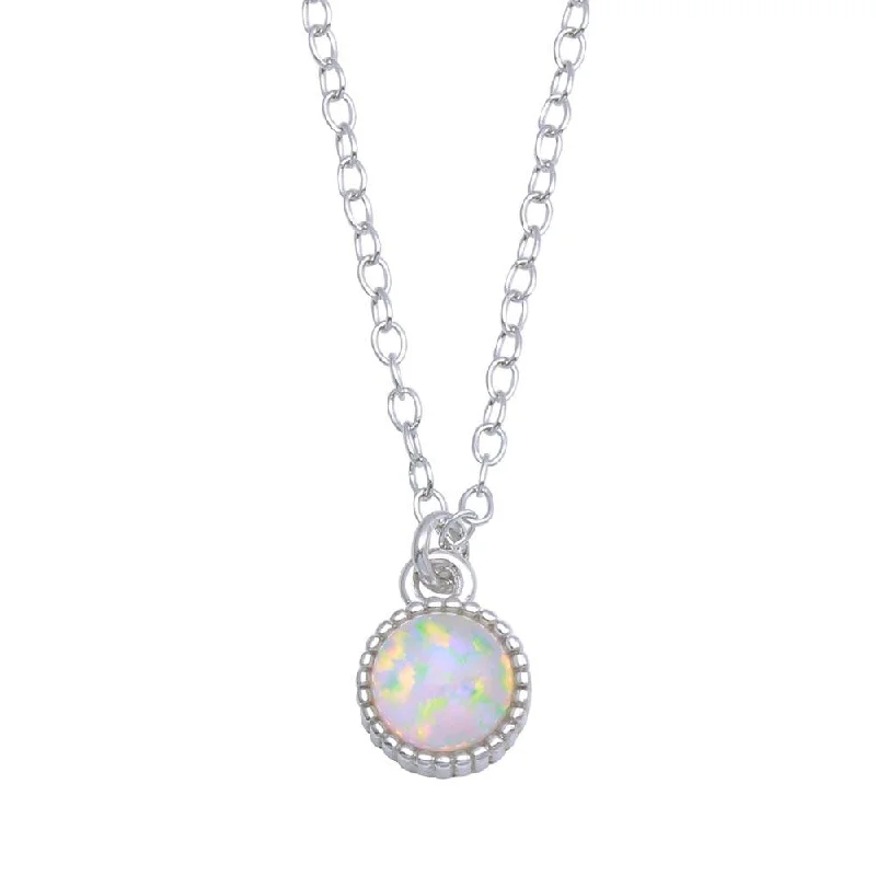 Rhodium Plated 925 Sterling Silver Round Synthetic Opal Necklace - STP01714